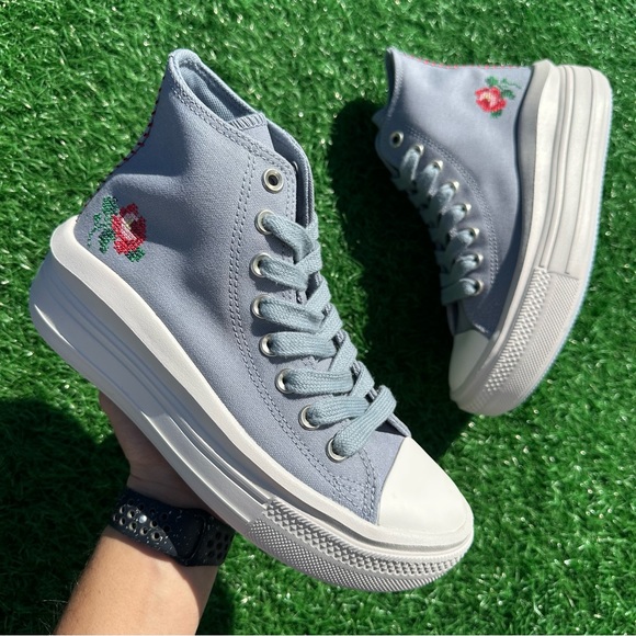 Converse Chuck Taylor All Star Move Hi Wet Stone Floral Embroidery - Picture 3 of 13
